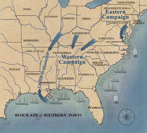 civil war map. US Civil War, Union Strategy