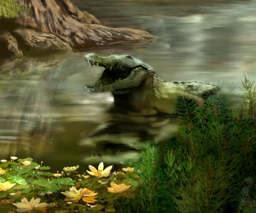 Cretaceous Coastal Environment Deinosuchus detail by Karen Carr