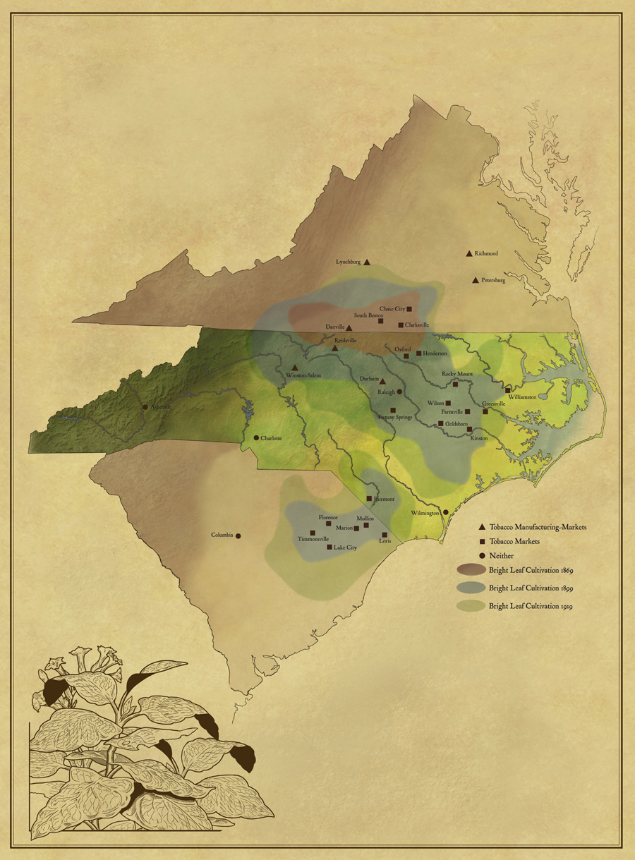 Brightleaf Tobacco Map by Karen Carr